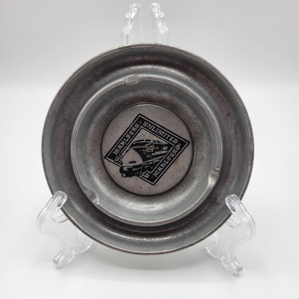 Vintage Metal Ashtray Advertising Marlboro Unlimited Train 5.25" Collectible